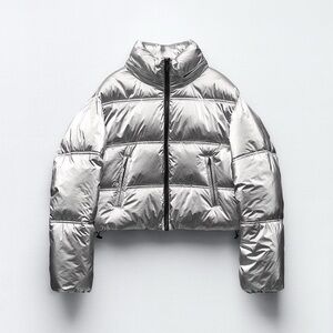 Zara Metallic Silver Puffer Jacket